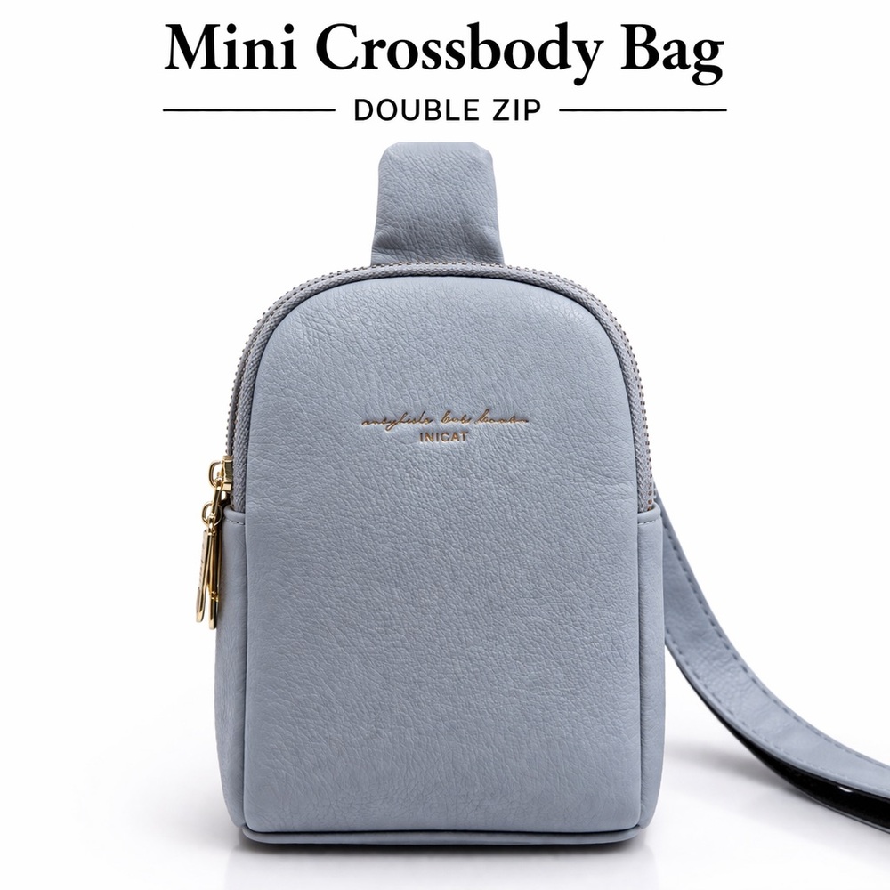 INICAT Mini Double-Zip Crossbody Bag in Light Blue